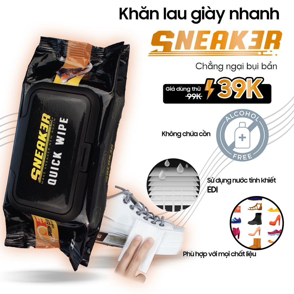 1 Gói 32 khăn giấy ướt lau giày dép đa năng siêu sạch Sneak3r quick wipe, làm sạch giầy trắng, sneaker, túi xách, bóp.