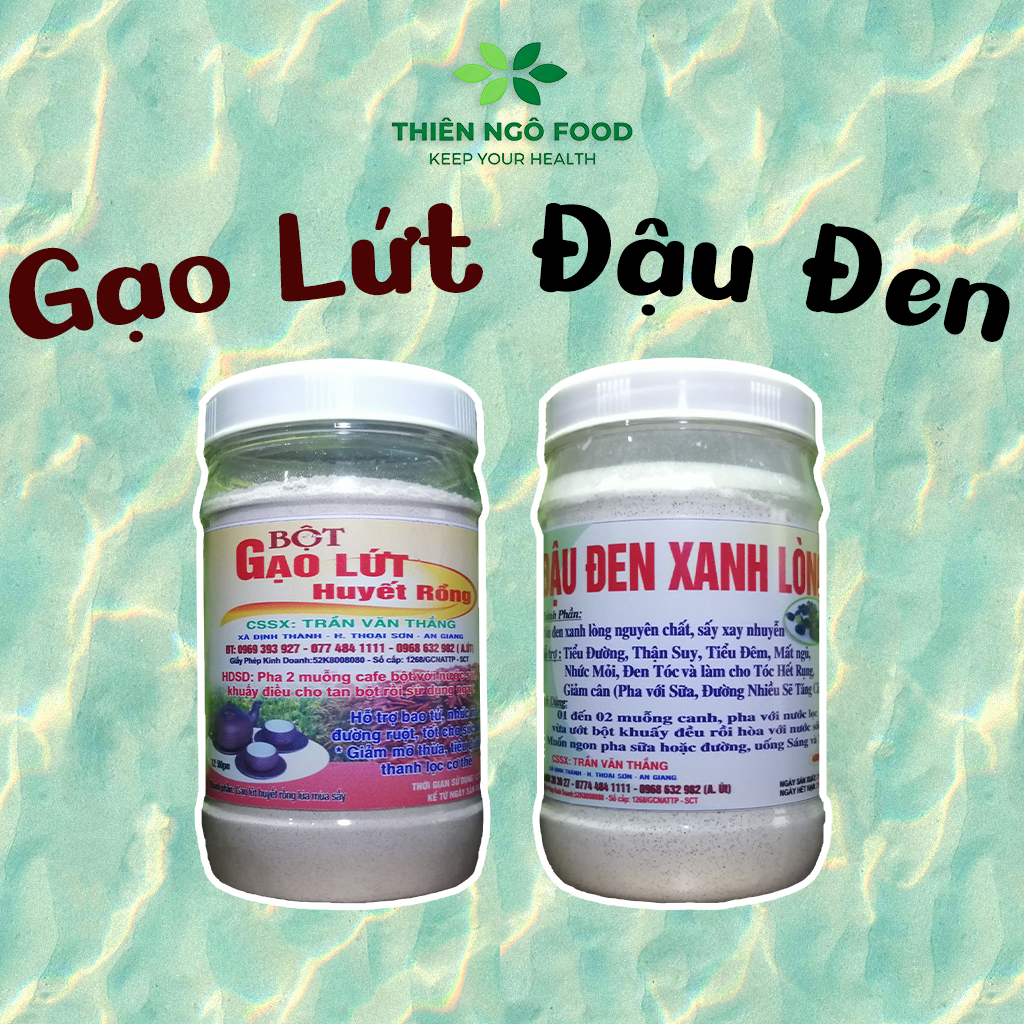 Combo bột gạo lứt huyết rồng 500g, bột đậu đen xanh lòng 400g - Ổn định đường huyết, thanh lọc cơ thể, mát gan, đen tóc