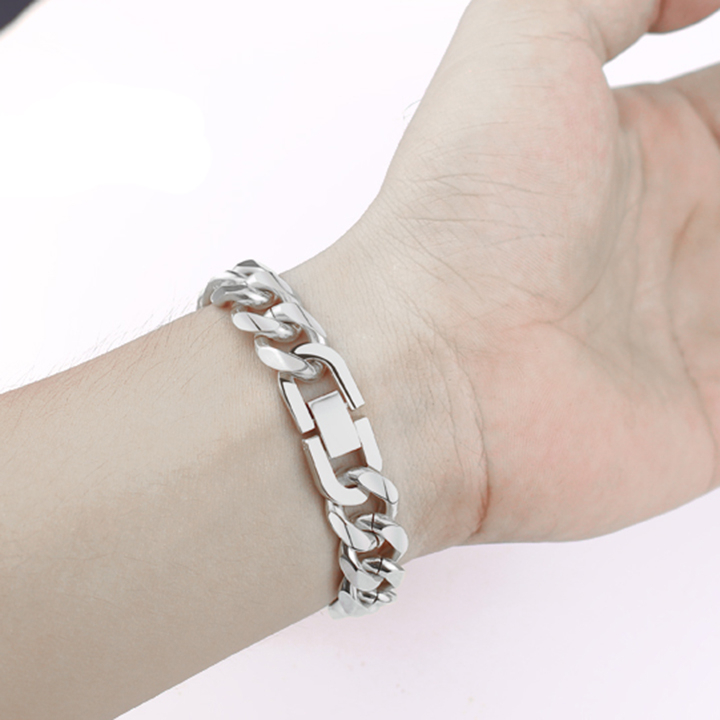 Lắc tay nam lặc đơn kiểu vác cạnh PT JEWELRY cao cấp rẻ đẹp khóa bộ cao cấp titan kích cỡ 13mm màu trắng PTLTNA13