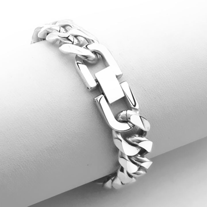 Lắc tay nam lặc đơn kiểu vác cạnh PT JEWELRY cao cấp rẻ đẹp khóa bộ cao cấp titan kích cỡ 13mm màu trắng PTLTNA13