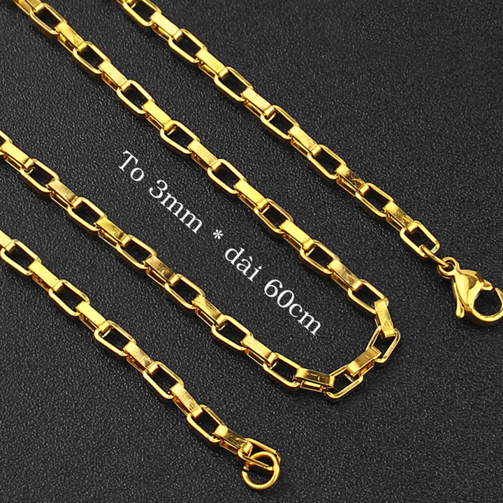 Dây chuyền titan nam cao cấp thời trang đẹp thép không gỉ kiểu hình vuông PT JEWELRY kích cỡ 3mm PTDCNA169