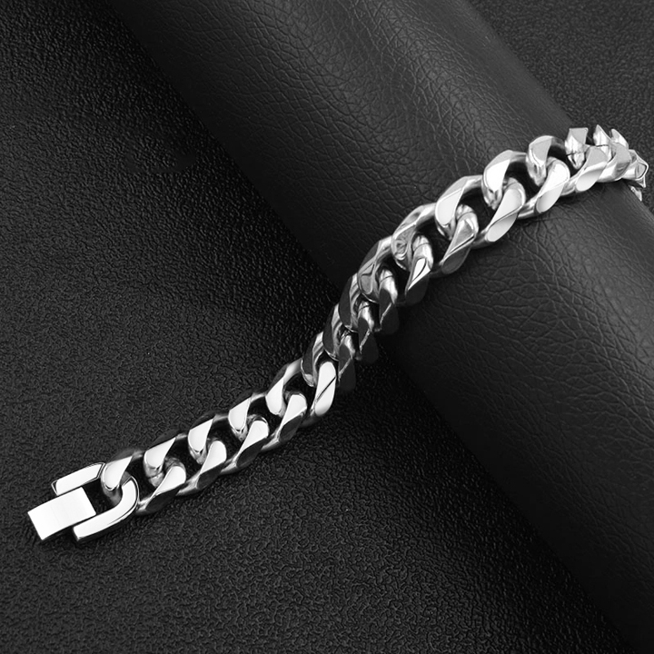 Lắc tay nam lặc đơn kiểu vác cạnh PT JEWELRY cao cấp rẻ đẹp khóa bộ cao cấp titan kích cỡ 13mm màu trắng PTLTNA13