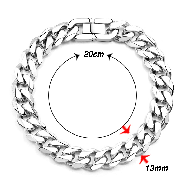Lắc tay nam lặc đơn kiểu vác cạnh PT JEWELRY cao cấp rẻ đẹp khóa bộ cao cấp titan kích cỡ 13mm màu trắng PTLTNA13