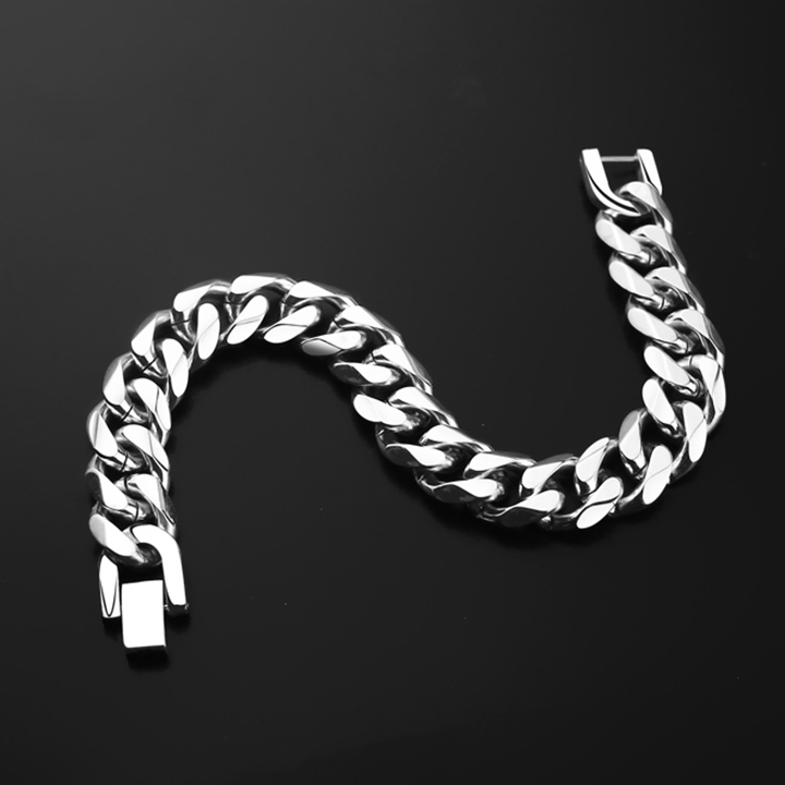 Lắc tay nam lặc đơn kiểu vác cạnh PT JEWELRY cao cấp rẻ đẹp khóa bộ cao cấp titan kích cỡ 13mm màu trắng PTLTNA13