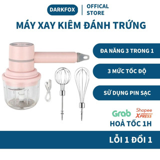 Máy đánh trứng cầm tay 3 trong 1 đa năng pin sạc Jiashi- Máy xay thịt tỏi ớt hạt tiêu đánh sữa cafe mini không dây MDT02