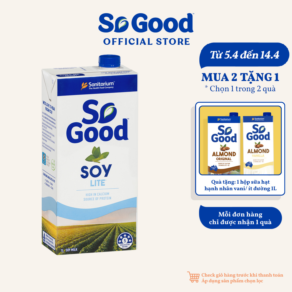 Sữa hạt đậu nành ít béo SO GOOD Úc 1L calo thấp, bổ sung canxi và vitamin, phù hợp mẹ bầu, người ăn kiêng