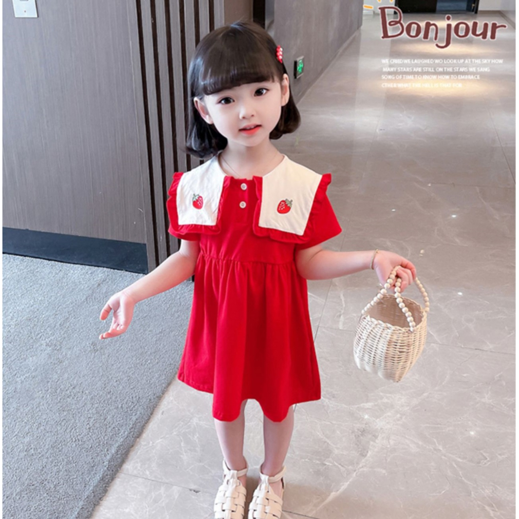 ⚡ SIÊU SALE ⚡ - Váy đầm bé gái mùa hè. Hoạ tiết dâu tây dễ thương, cotton co giãn thấm hút thoáng mát - HG106
