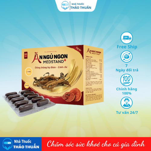 Ăn ngủ ngon MEDSTAND - Bồi bổ sức khỏe, ăn ngon, ngủ tốt từ Linh Chi, Đông trùng hạ thảo - Hộp 60 Viên