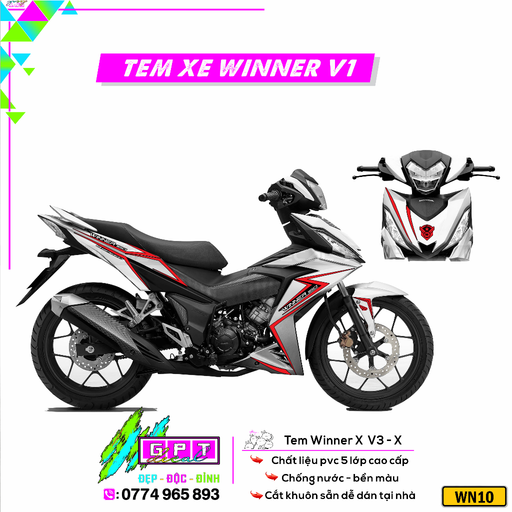 Tem Dán Xe Winner V1 Mẫu Tem Chỉ Ver2 I 10 I Decal Dán Xe HonDa Winner Cao Cấp Bền Màu - Chống Nước - Dễ Dán Tại Nhà