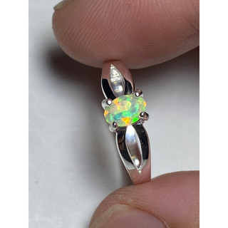 Nhẫn bạc 950 gắn đá Opal thiên nhiên