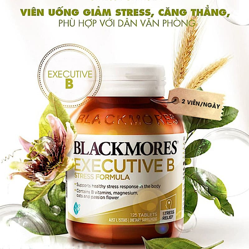 Viên uống giảm căng thẳng Blackmores Executive B Stress Formula giúp an thần, hạn chế mất ngủ 125 vi