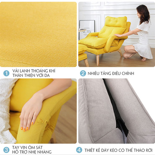 Ghế Thư Giãn Cao Cấp, Ghế Lười Sofa, Ghế Sofa Mini Bọc Tay Happy_Home, Ghế Bành Nữ Hoàng Kèm Đôn Nhiều Màu