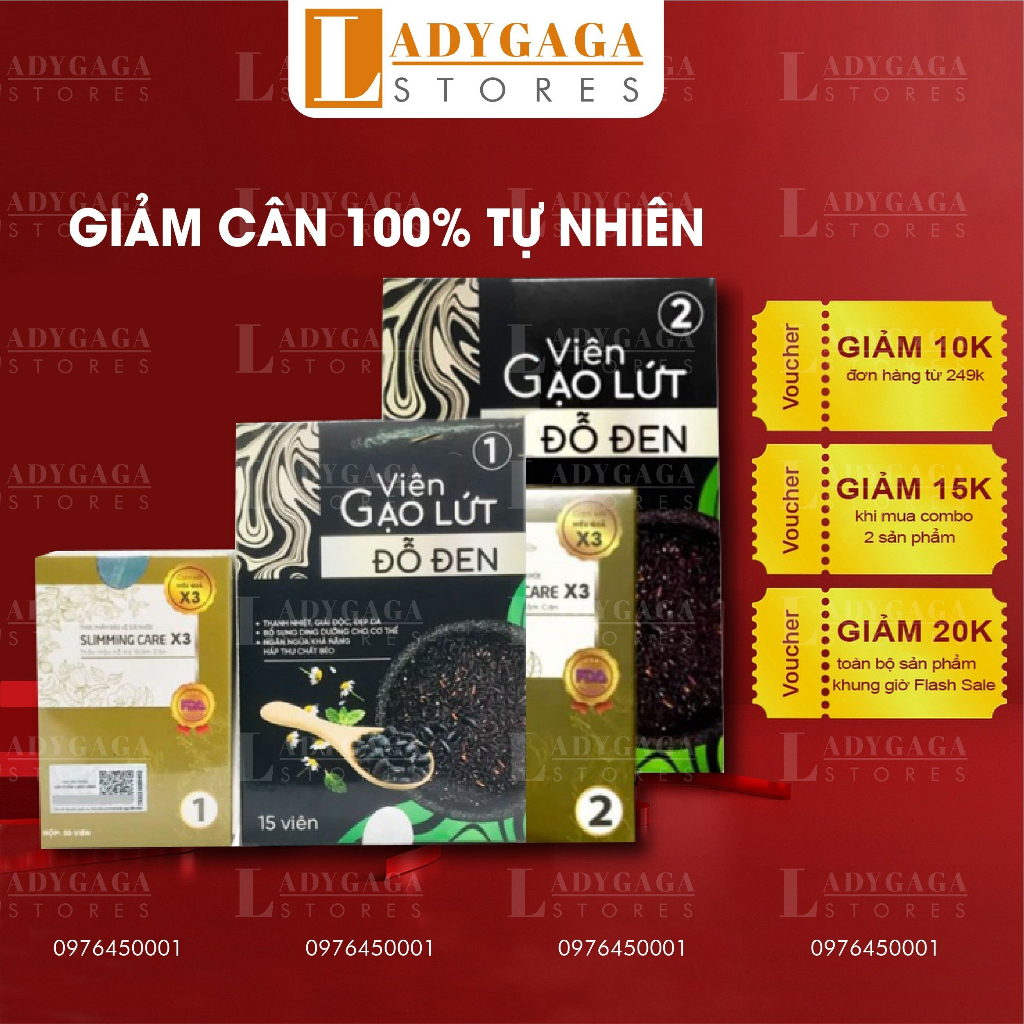 Bộ Sản Phẩm Viên thảo mộc giảm cân Slimming care X3 Combo cải tiến tặng kèm Detox gạo lứt đỗ đen