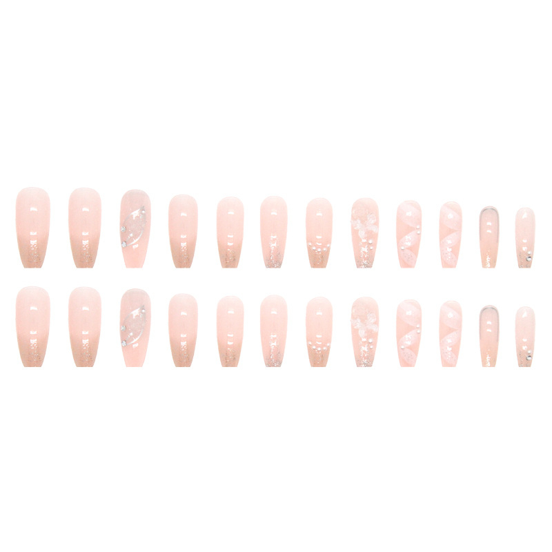 Bộ 24 móng tay giả đính đá dài Z449, Nailbox đính nơ , Nail xinh, Móng giả dáng dài cho cô dâu