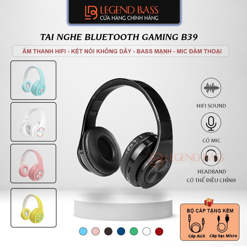 Tai Nghe Chụp Tai Headphone Bluetooth Không Dây Có Mic GAMING B39 2023 Âm Thanh Vòm 9D Siêu Bass Cực Chất