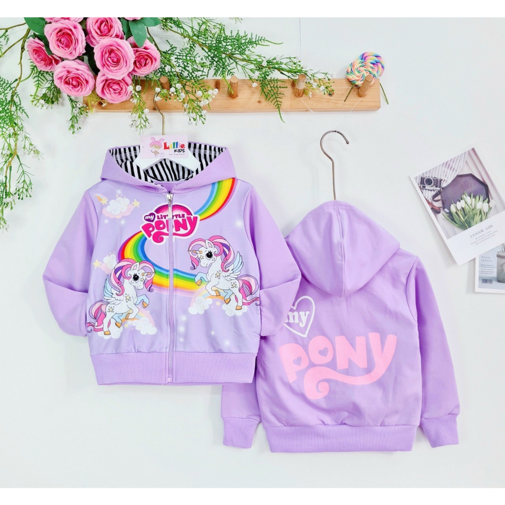 Áo khoác pony xinh yêu cho bé, Ao khoác thun cho bé gái, Áo khoác che nắng cotton cho bé