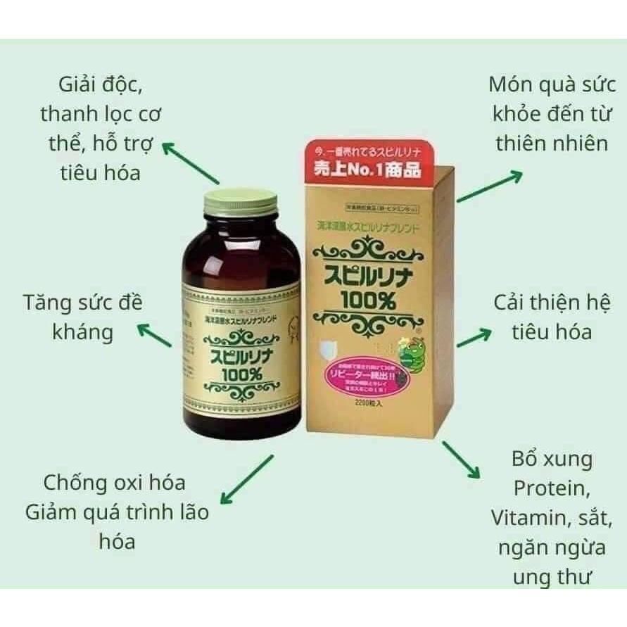 Date 2026 Tảo Xoắn Tem Đỏ 2200 viên Spirulina Nội Địa Nhật Bản - Nakaya