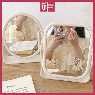 Gương trang điểm lúa mạch để bàn xoay 360 độ tiện lợi, gương 2 mặt hình tròn và vuông decor phòng phong cách hàn quốc
