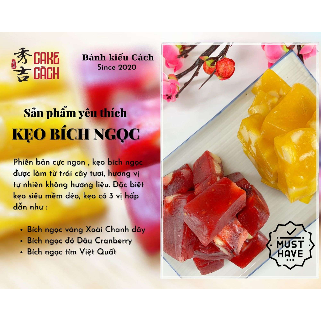 Kẹo Bích Ngọc Ít Ngọt trái cây tươi | Làm thủ công - 3 vị trái cây Nhiệt Đới hạt Macca