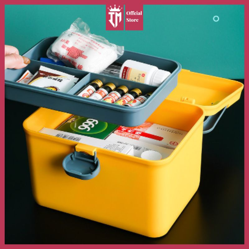 Hộp đựng thuốc gia đình 2 ngăn có quai xách tiện lợi bằng nhựa, hộp chứa thuốc và đựng dụng cụ y tế cỡ lớn IMA
