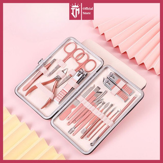 Bộ dụng cụ cắt móng tay IMA store 18 món bằng thép không gỉ cao cấp - Bấm móng tay chân hộp màu hồng