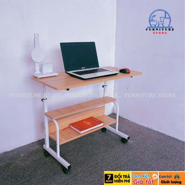 Bàn nâng hạ chiều cao, bàn học có kệ sách , bàn để laptop cạnh giường , có bánh xe di chuyển,bàn rút 2 tầng R0208 | BigBuy360 - bigbuy360.vn