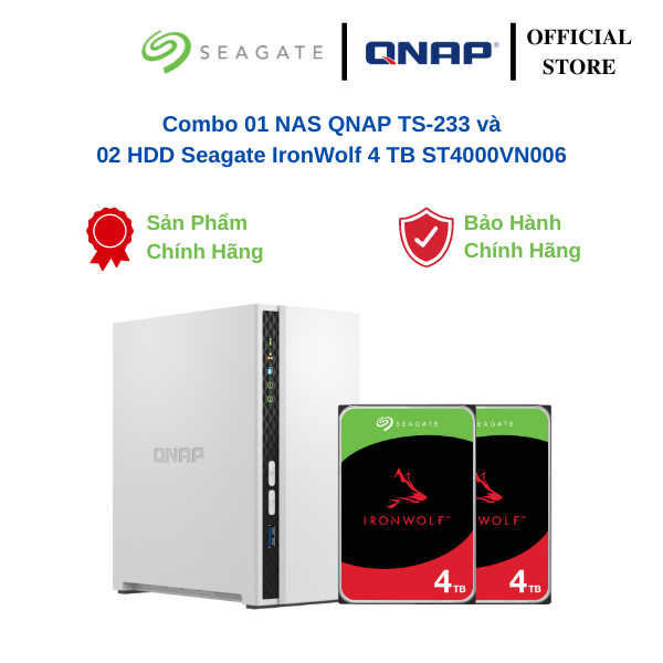 Combo Thiết bị lưu trữ mạng NAS QNAP TS-233 + Ổ cứng HDD Seagate IronWolf