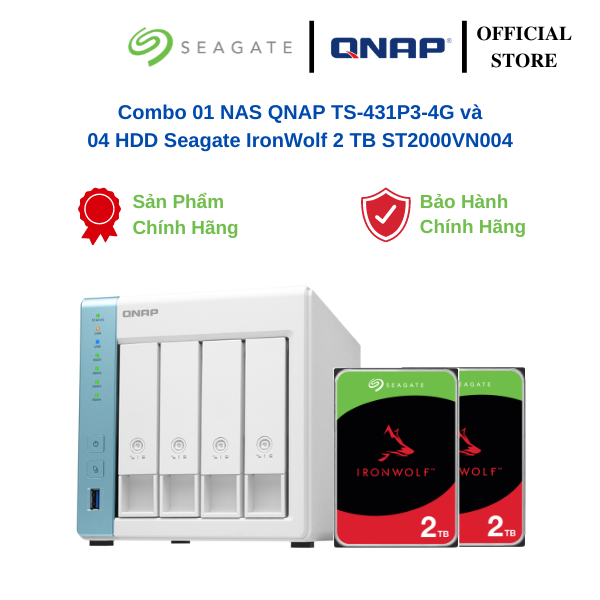 Combo Thiết bị lưu trữ mạng NAS QNAP TS-431P3-4G + Ổ cứng HDD Seagate IronWolf