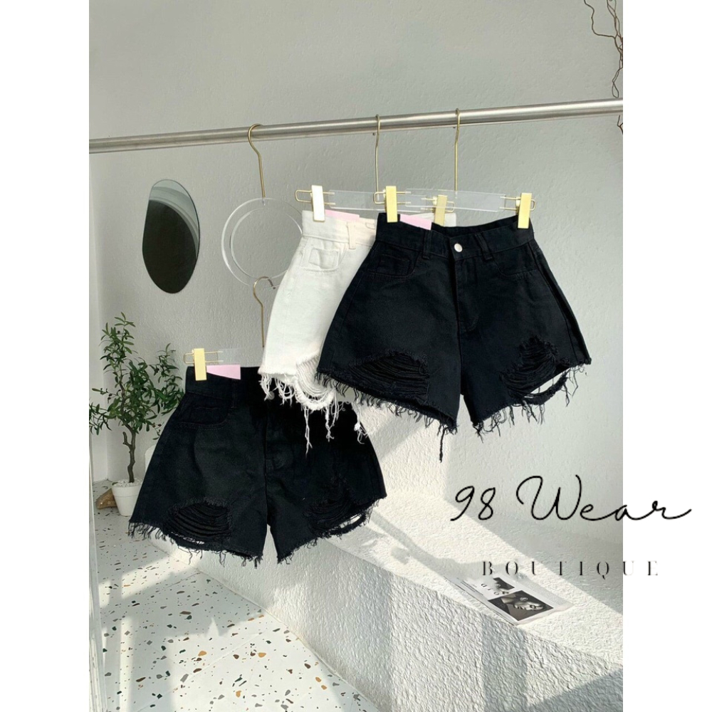 Quần short jean , quần đùi nữ rách vải jean lưng cao màu đen màu trắng xanh vải denim dày dặn bền đẹp dễ phối đồ đi chơi