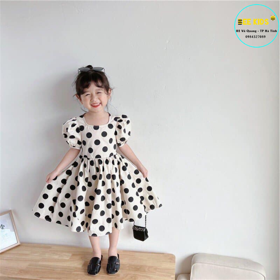 Váy đầm chấm bi cho bé gái đẹp, xinh, dễ thương, cao cấp size nhỡ đại đầm trẻ em 5, 6, 7, 8, 10 tuổi mặc mùa hè