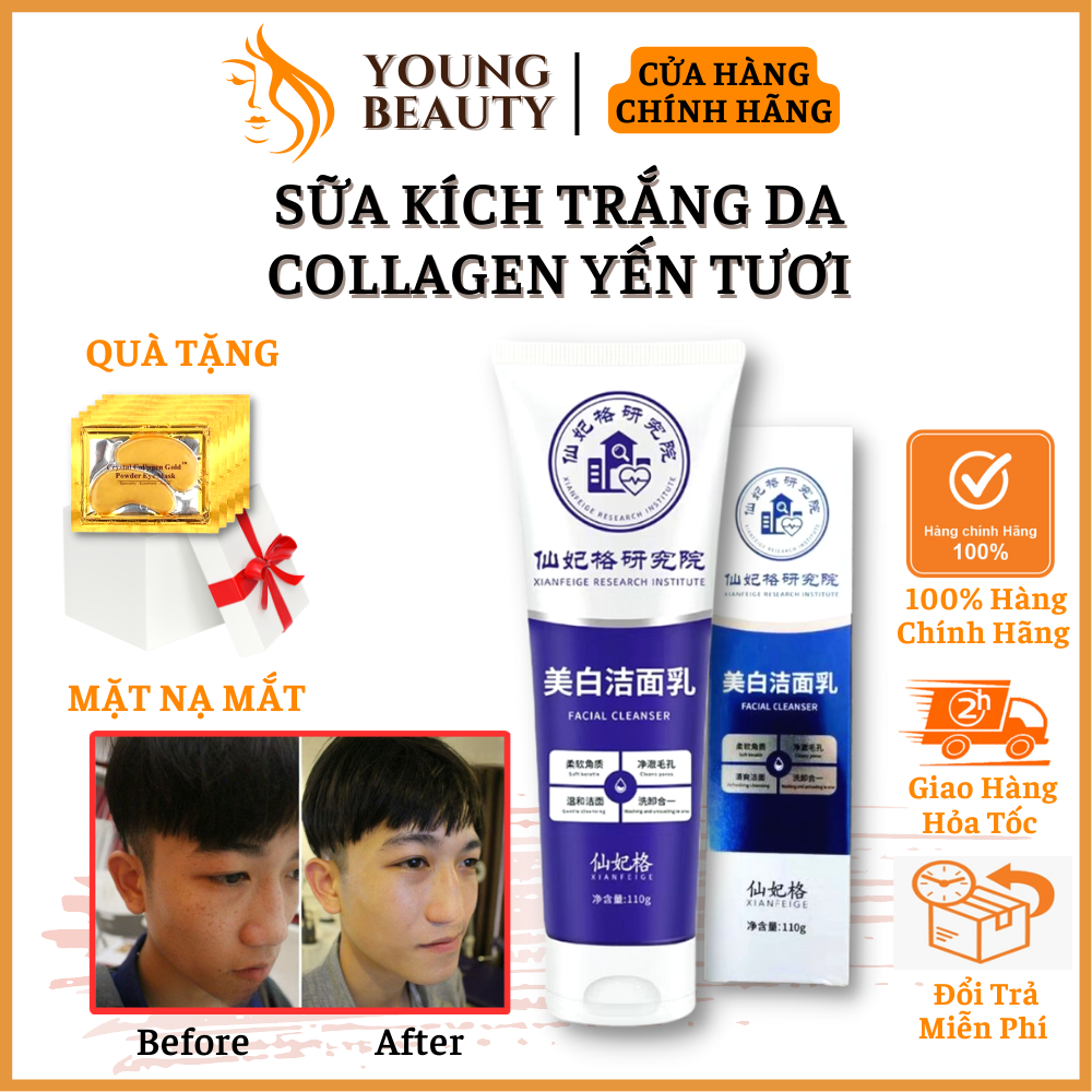 Sửa kích trắng Collagen yến tươi - Sữa rửa mặt giúp trắng da, ngăn ngừa mụn thâm cho nam nữ - YOUNG BEAUTY