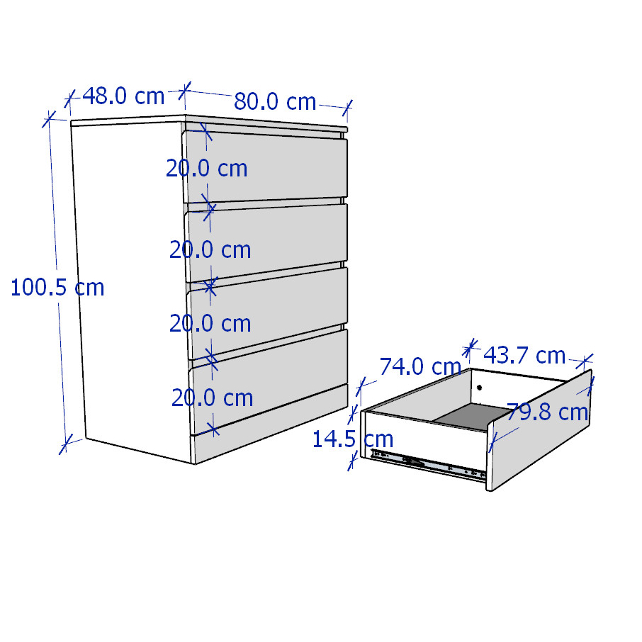 MOLTENI, Tủ đựng đồ 4 ngăn kéo DRA_008, 80x48x100cm, tủ gỗ Scandi Home