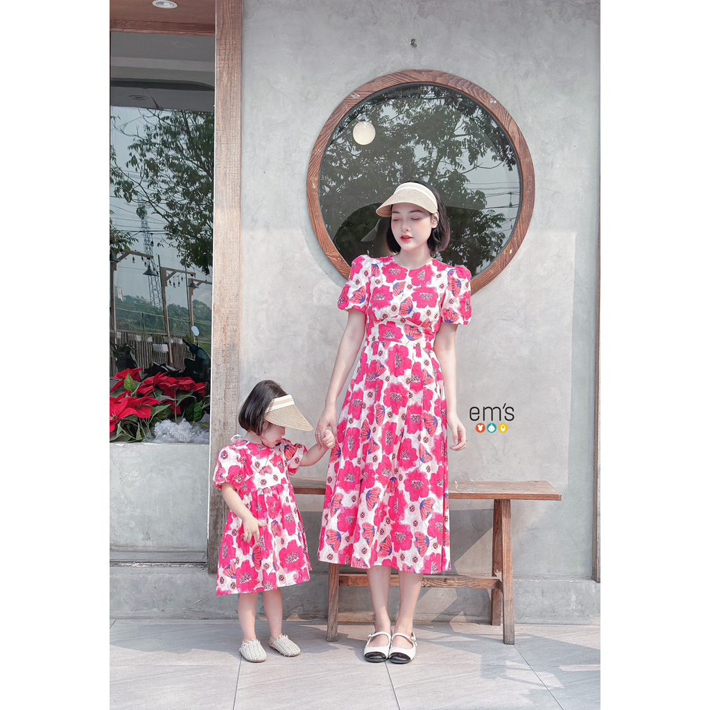 Sét váy mẹ và bé gái hoa hồng em's
