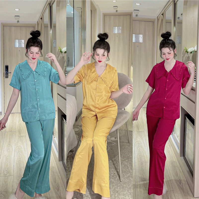 Bộ ngủ Lụa xước trơn tay ngắn