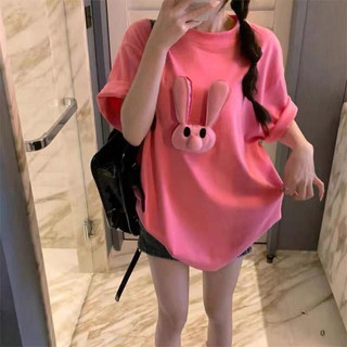 Áo phông thỏ nhồi bông thêu nổi ,áo thun tay lỡ .