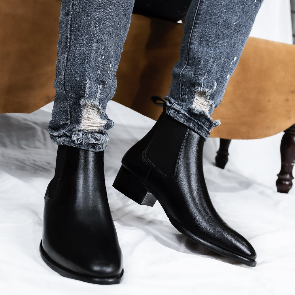 Giày tây nam G2 chelsea boot high heel kiểu Giày tăng chiều cao độn đế cao 5cm bằng da bò nappa cao cấp sang trọng