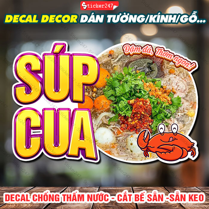 Decal Trang Trí Súp Cua 🌈 Hình Dán Súp Óc Heo Bắc Thảo - Decor Trang Trí Tiệm Súp, Quán Ăn - Decal Dán Tường Chống Nước
