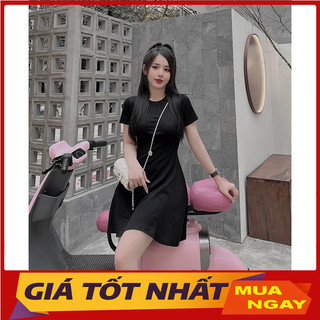 Đầm Ôm Body Trơn Đen Cổ Tròn Tay Ngắn Hàng Quảng Châu V4015 - Yamy888