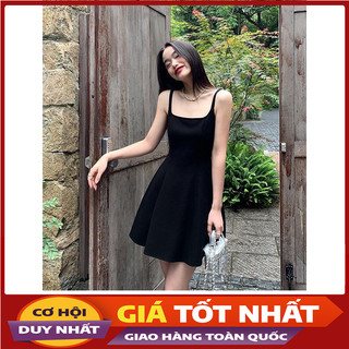Đầm 2 Dây Dáng Xòe Cổ Vuông Đen Trơn Năng Động Hàng Quảng Châu V4013 - Violet