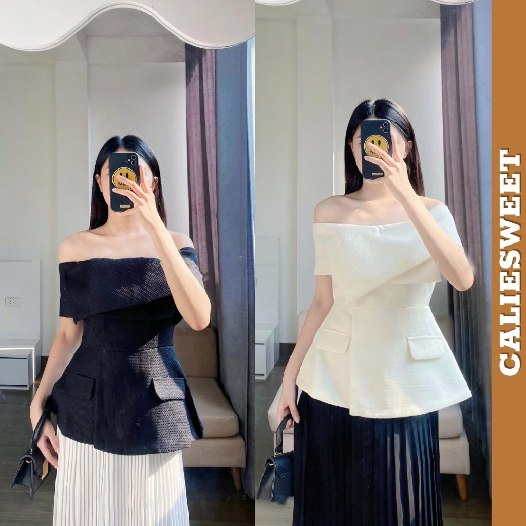 Áo trễ vai thiết kế CALIESWEET áo trễ vai vạt chéo chất dạ gạo cao cấp | BigBuy360 - bigbuy360.vn