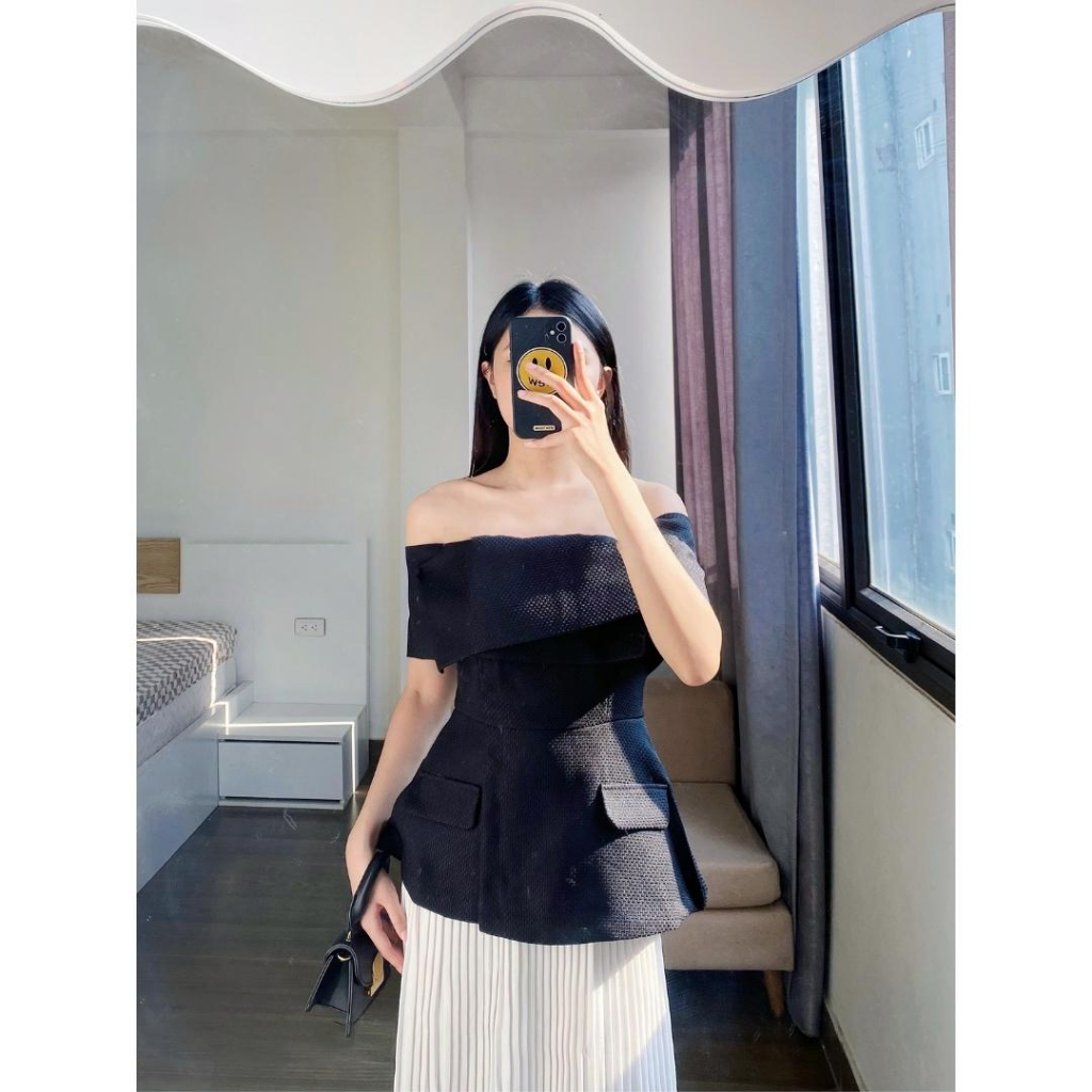 Áo trễ vai thiết kế CALIESWEET áo trễ vai vạt chéo chất dạ gạo cao cấp | BigBuy360 - bigbuy360.vn