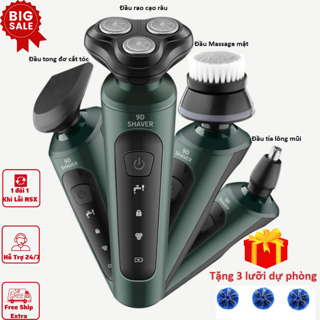 Máy cạo râu nam đa năng 9D Shaver 4 trong 1 - Tặng thêm 3 lưỡi dự phòng thay thế - Bảo hành 12 tháng
