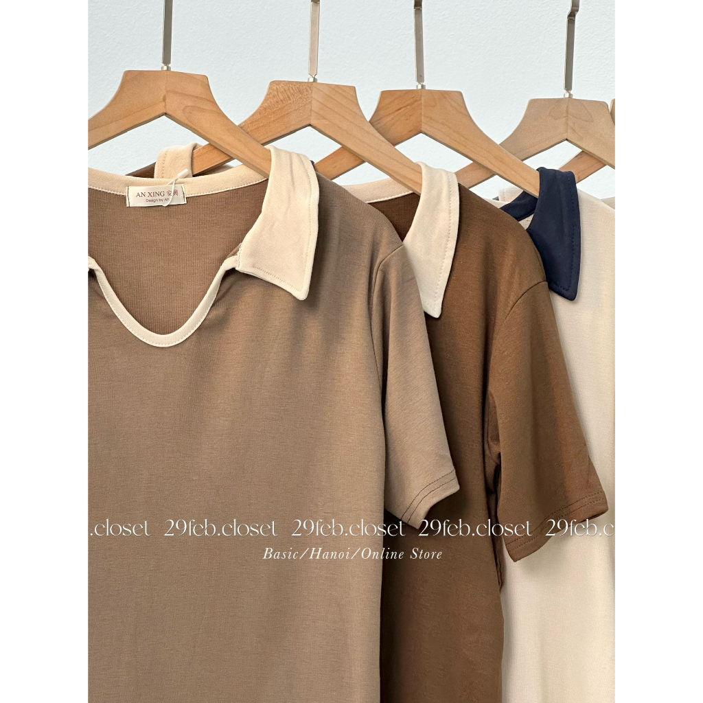 Áo thun zip phối màu cổ V polo - 29feb.closet - A254