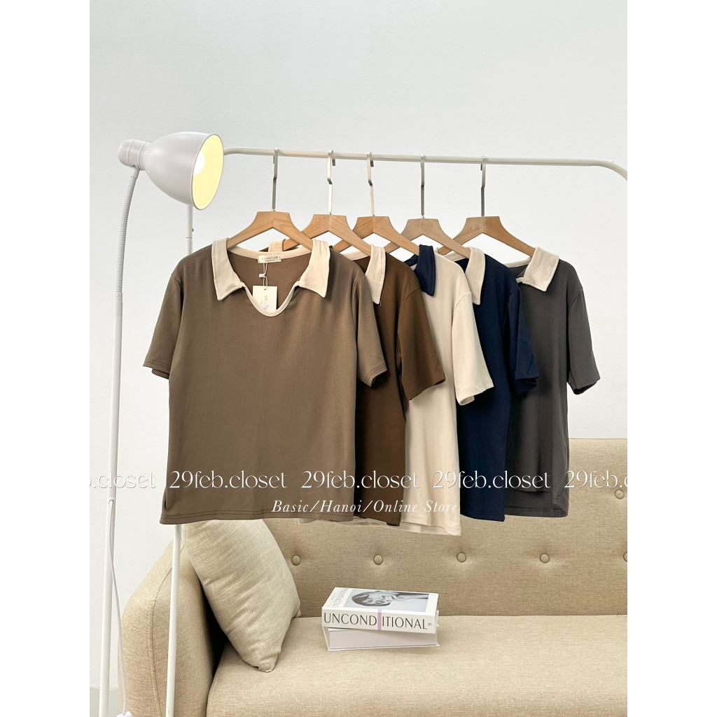 Áo thun zip phối màu cổ V polo - 29feb.closet - A254