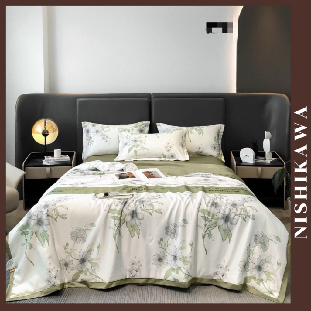 [Siêu sale] Bộ chăn ga gối lụa thái 4 món cao cấp chăn trần hè Nishikawa NSK028