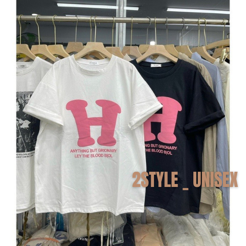 Áo thun chữ H unisex chất contton siêu mát, áo phông tay lỡ cổ tròn dễ mix đồ style Hàn Quốc_2style-unisex