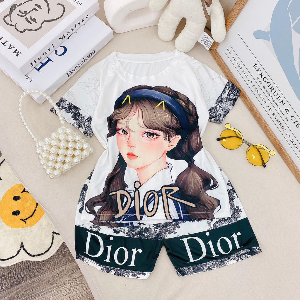 Bộ quần áo cho bé gái in 3D đáng yêu ,chất vải mát, kiểu dáng dễ thương cho bé