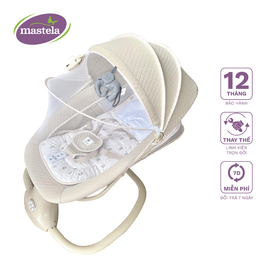 Nôi điện cho bé điều khiển từ xa (NEW 2023), 5 chế độ đung đưa tự động kết hợp Bluetooth nhạc trắng ru ngủ Mastela 8104