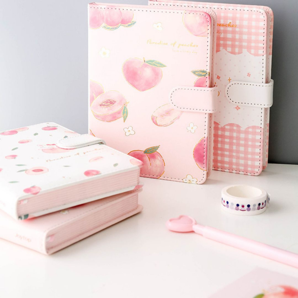 Sổ nhật kí da PU khóa từ hình trái đào Peach Talk 001