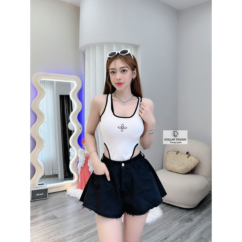 Áo bodysuit ba lỗ phối viền đi biển đi chơi siêu chất | BigBuy360 - bigbuy360.vn